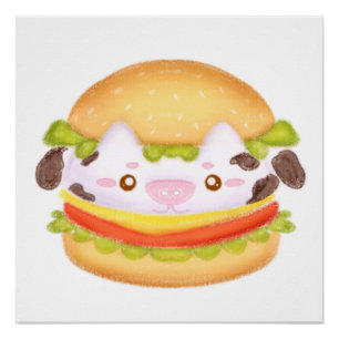 Poster Hamburger de vache adorable