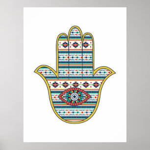 Poster HAMSA Main de Fatima symbole amulet, tribu Aztèque