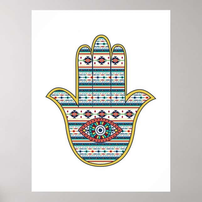 Poster HAMSA Main de Fatima symbole amulet, tribu Aztèque (Devant)