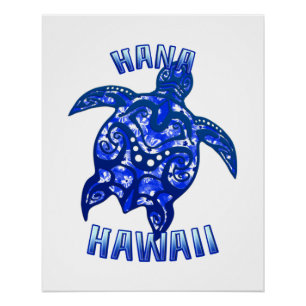Poster Hana Hawaii Vacances Tortue Tribale