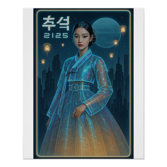 Poster Hanbok Chuseok futuriste - Art Sci-Fi coréen (Devant)