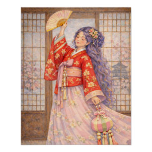 Poster Hanbok Élégant avec Éventail