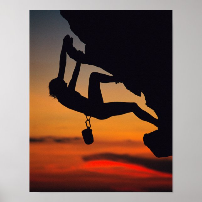 Poster Hanging Rock Climber au lever du soleil (Devant)