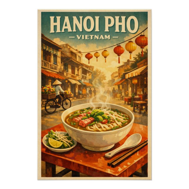Poster Hanoi Pho, Vietnam, dans un classique rétro (Devant)