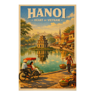 Poster Hanoi, Vietnam, in a classic retro travel