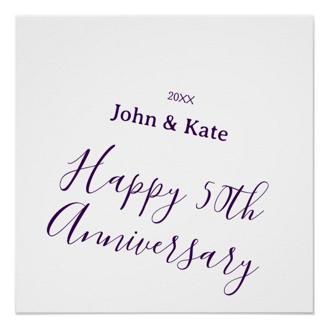 Poster Happy 50th anniversary purple name year simple  (Devant)