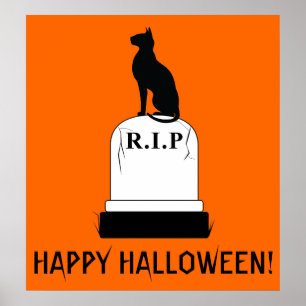 Poster Happy Halloween Chat sur Tombstone R.I.P.