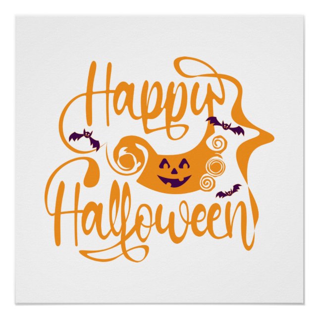 Poster Happy Halloween chauves-souris Jack-o'-lantern (Devant)