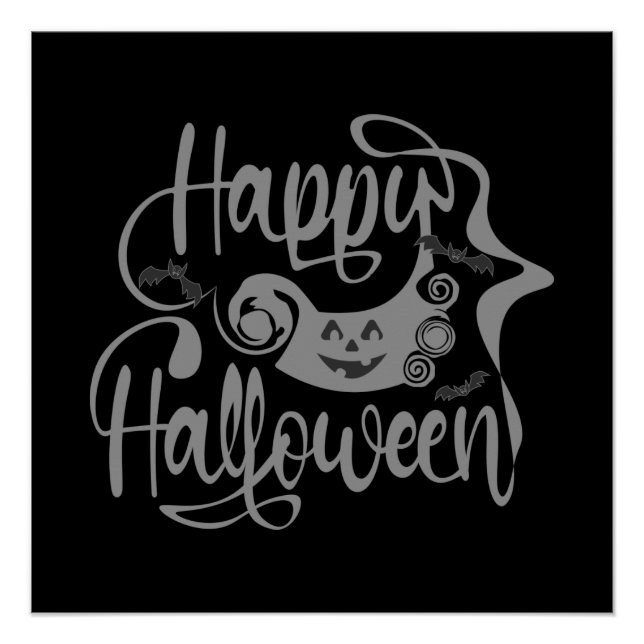 Poster Happy Halloween chauves-souris Jack-o'-lantern (Devant)