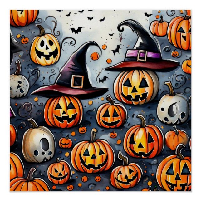 Poster Happy Halloween éffrayant traitement ou astuces de (Devant)