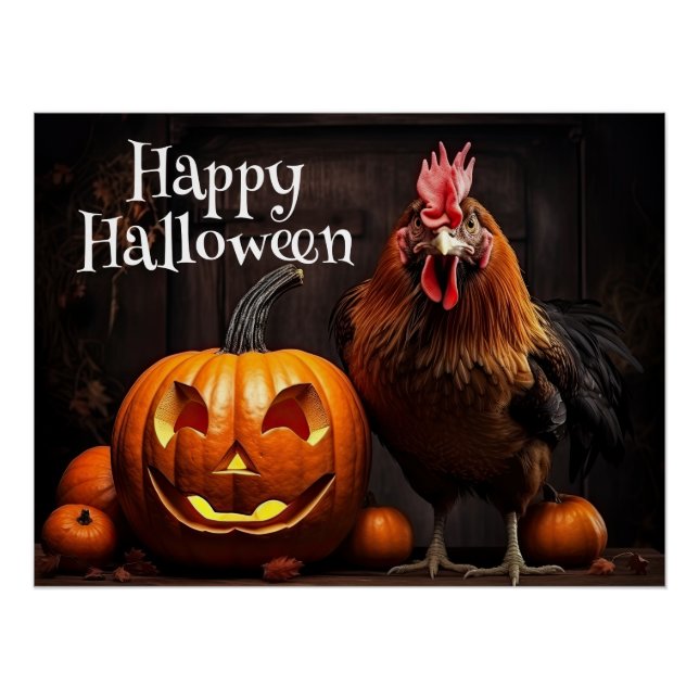 Poster Happy Halloween Farm Chicken Rooster Citrouille Pa (Devant)