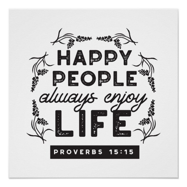 Poster Happy Life with Faith – Proverbs 15:15 Art (Devant)