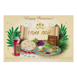 Poster Happy Passover Spring Sesach Seder Vintage