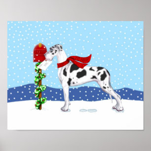 Poster Harlequin UC de courrier de Noël de great dane