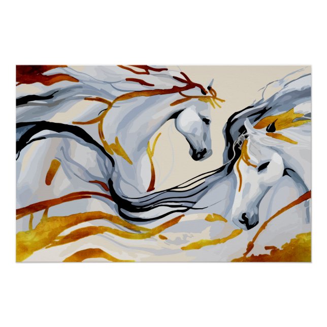 Poster Harmonie Dorée : Deux Chevaux dans le Royaume Fant (Devant)