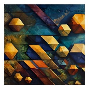 Poster Harmonie Géométrique : Cubes Abstraits en Or et Sa