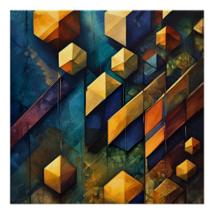 Poster Harmonie Géométrique : Cubes Abstraits en Or et Sa