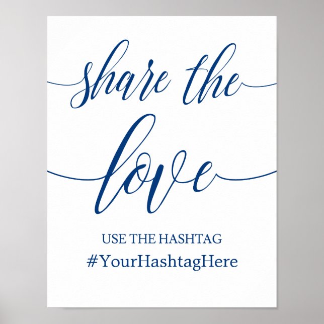 Poster Hashtag Mariage Connexion Navy Blue Calligraphy (Devant)