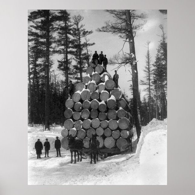 Poster Hauling Logs au Michigan, années 1890 (Devant)
