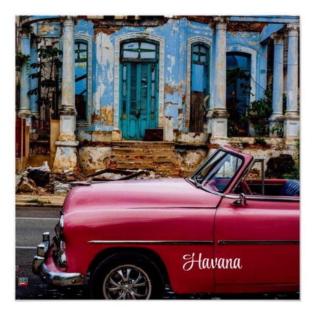 Poster Havana Cuba Voiture rouge Vintage (Devant)