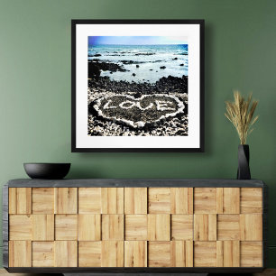 Poster Hawaii Black Sand Beach & Coral "Love" Heart Photo