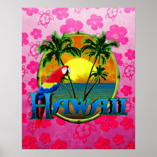 Poster Hawaii Sunset Pink Honu (Devant)