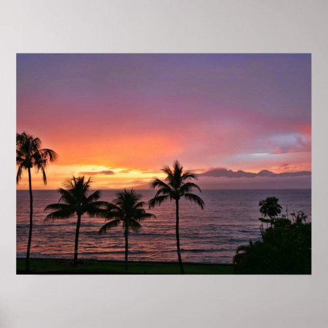 Poster Hawaii Tropical Sunset on the Beach (Devant)