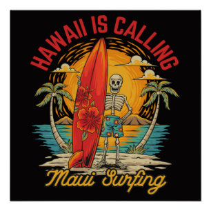 Poster Hawaii vous appelle Maui Surfing Island Vibes