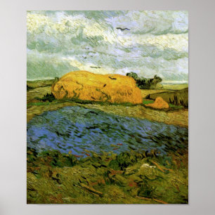 Poster Haystaches sous le ciel Rainy Sky Van Gogh Fine Ar