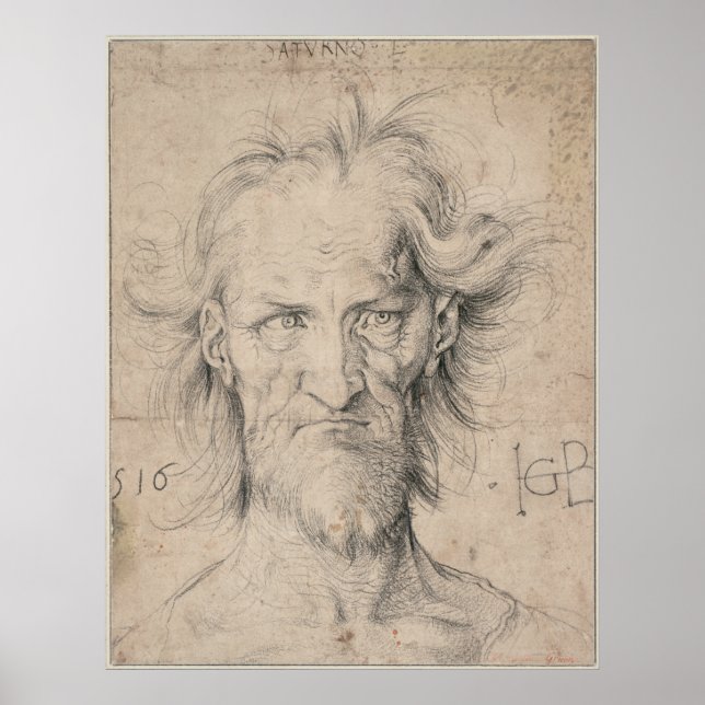 Poster Head of Bearded Old Man (Saturn) by Durer (Devant)
