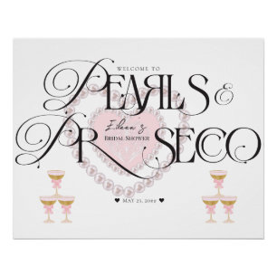 Poster Heart Pearls Prosecco Fête des mariées Bubbly Bien