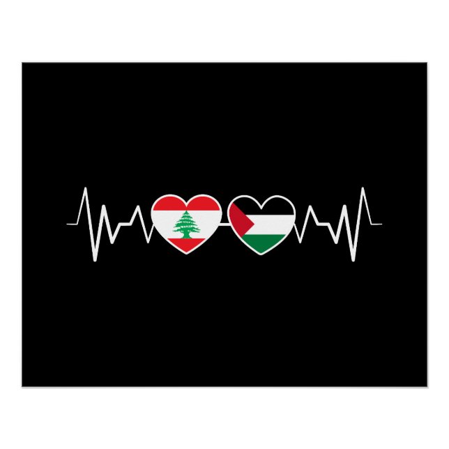 Poster Heartbeat Lebanon Palestine Unity drapeaux. (Devant)