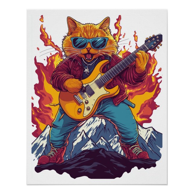 Poster Heavy Meowtal – Rocking Cat Graphic Tee pour la mu (Devant)