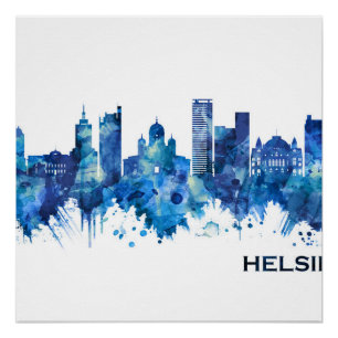 Poster Helsinki Finlande Skyline Blue