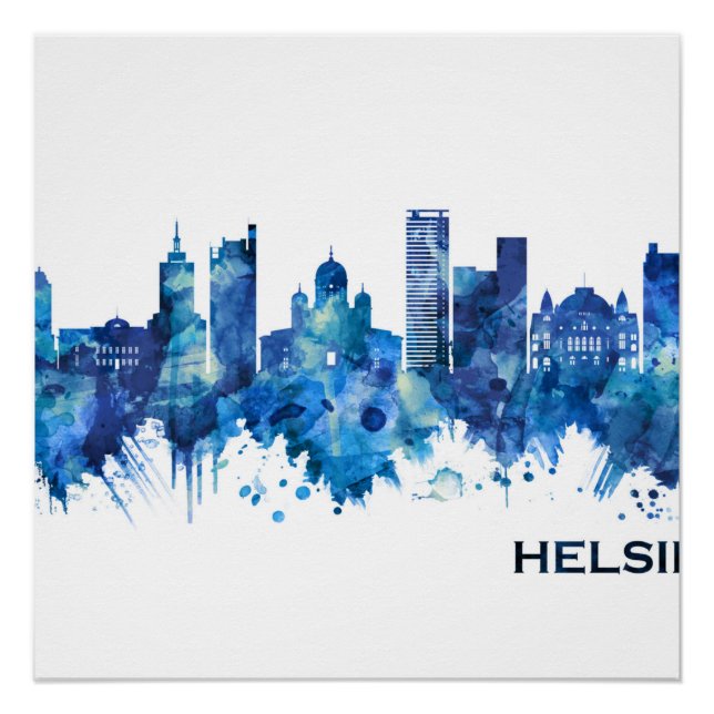 Poster Helsinki Finlande Skyline Blue (Devant)
