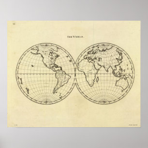 Poster Hémisphère de double d'ensemble du monde