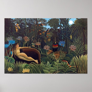 Poster Henri Rousseau Le Rêve - Femme de la jungle avec d