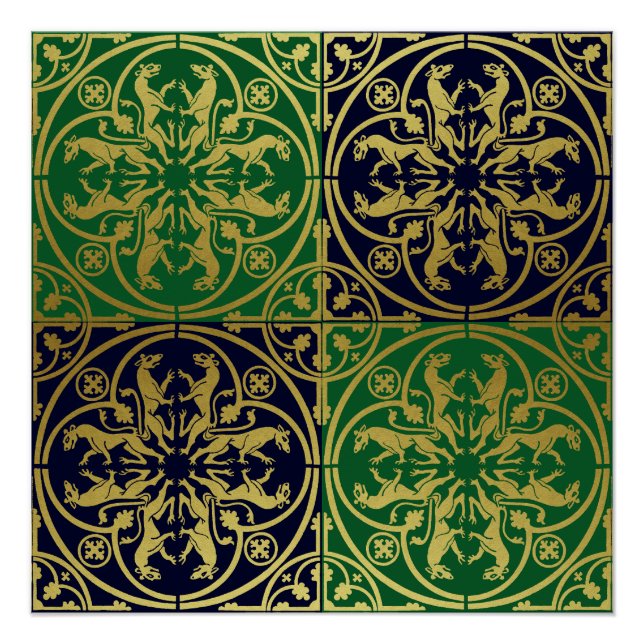 Poster Herald de la Renaissance médiévale Lion Leopard Me (Devant)