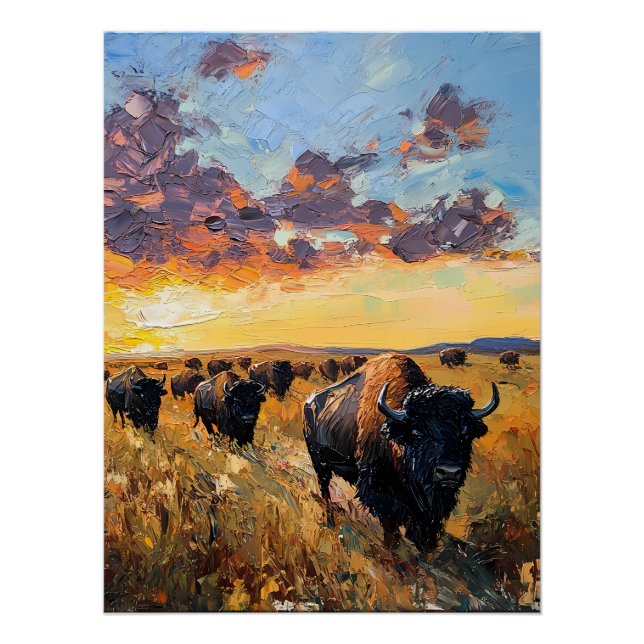 Poster Herd Majestic : Buffle dans la prairie (Devant)