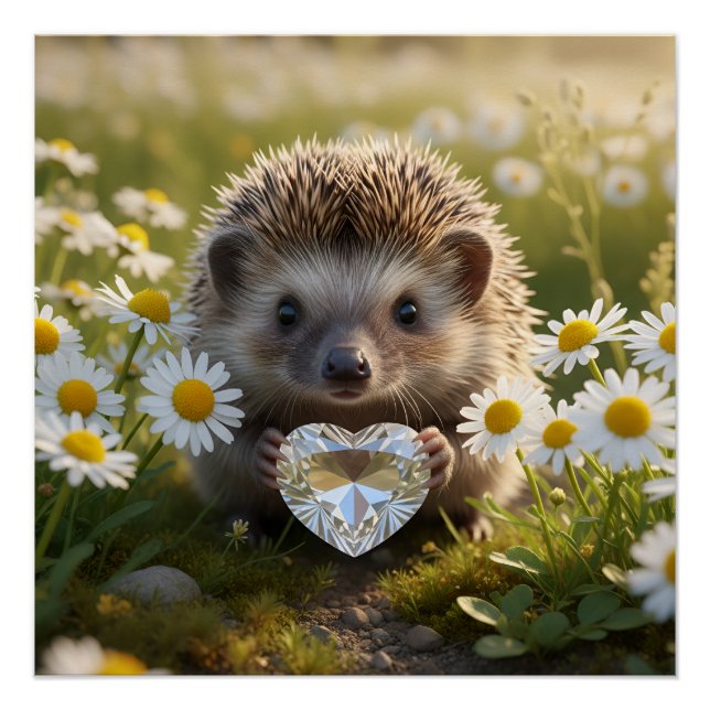 Poster Hérisson mignon d'avril avec cœur de diamant (Devant)