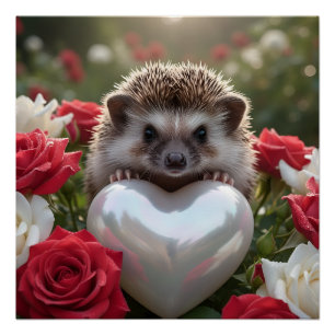 Poster Hérisson mignon de juin avec cœur de perle