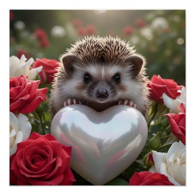 Poster Hérisson mignon de juin avec cœur de perle (Devant)