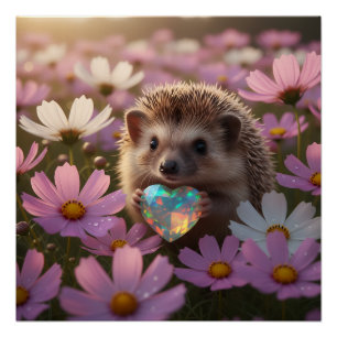 Poster Hérisson mignon d'octobre avec cœur d'opale