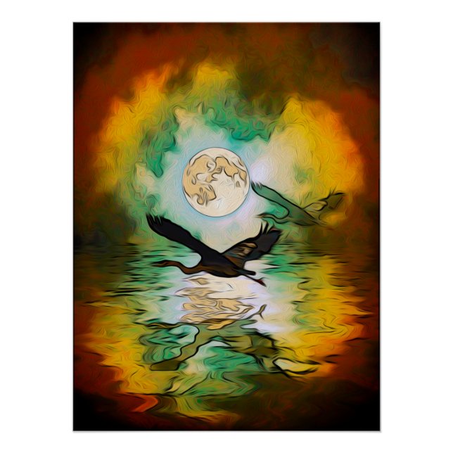 Poster Heron Moon Imaginaire Art (Devant)