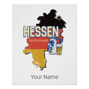 Poster Hesse Allemagne Retro State Map Vintage Jug Souven