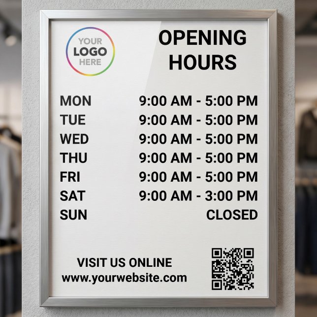 Poster Heures d'ouverture du magasin avec logo + code QR  (Créateur téléchargé)