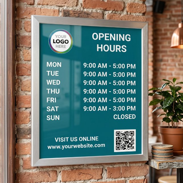 Poster Heures d'ouverture du magasin avec logo + code QR  (Créateur téléchargé)