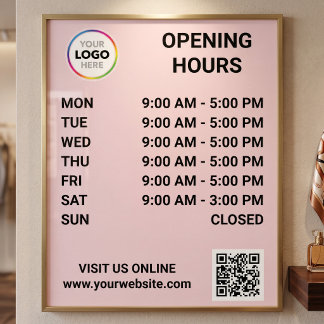 Poster Heures d'ouverture du magasin avec logo + code QR
