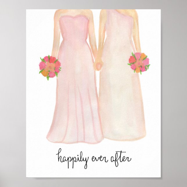 Poster Heureux jamais après Lesbian Mariage Couple (Devant)