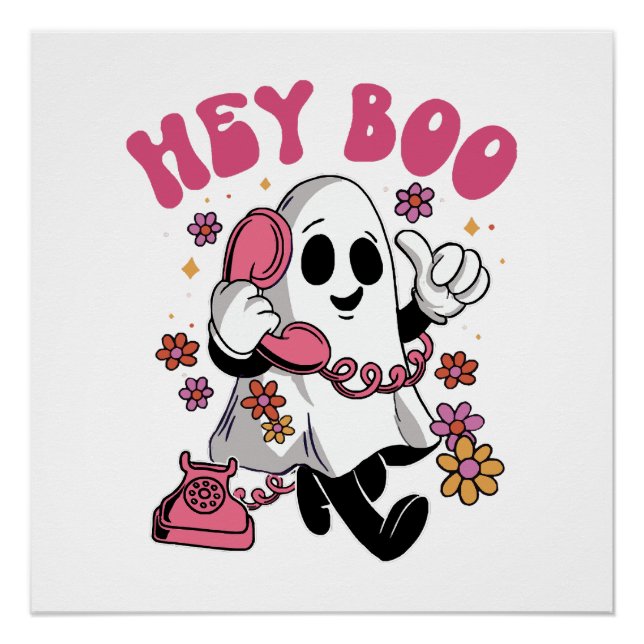 Poster Hey Boo - Fantôme Groovy Halloween (Devant)